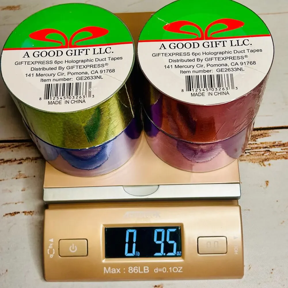 Holographic Metallic Tape Set 4 Rolls 2in x 6ft DIY Craft Rainbow Colors